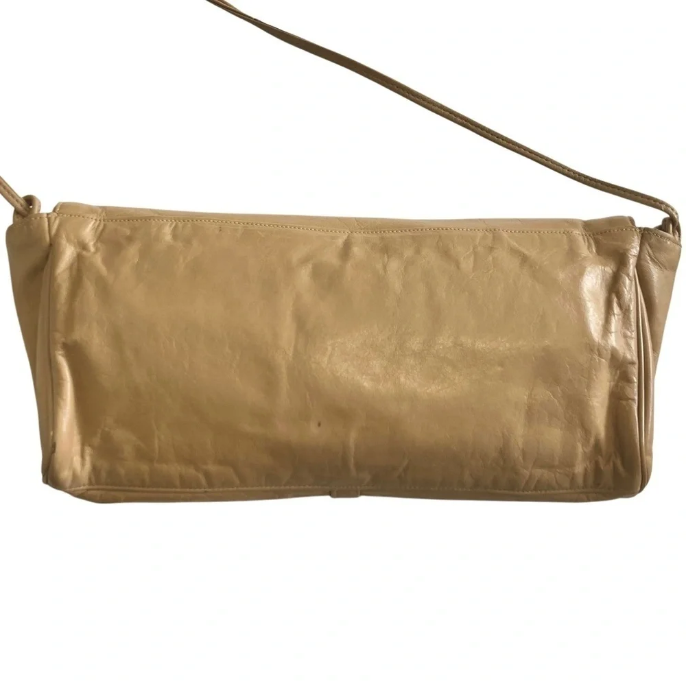 Vintage PIERRE CARDIN Leather Clutch Shoulder Bag Tan Parisian